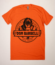 Load image into Gallery viewer, DSM Barbell Club Gorilla Crew T-Shirt Orange