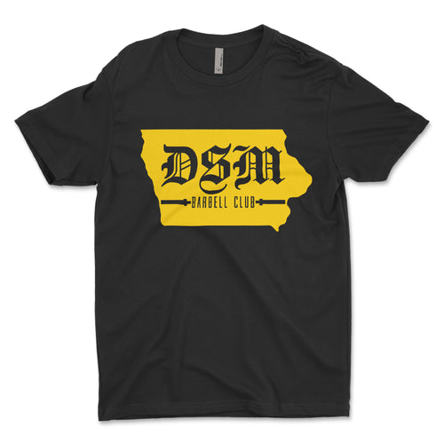 DSM Barbell Club Iowa T-Shirt Black/Gold