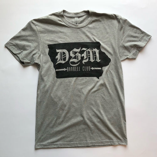 DSM Barbell Club Iowa T-Shirt Gray