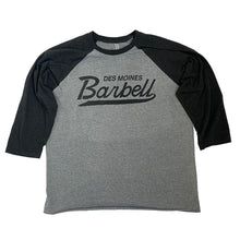 Load image into Gallery viewer, DSM Barbell Club Script Baseball T-Shirt