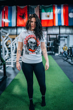 Load image into Gallery viewer, DSM Barbell Club Skull T-Shirt White