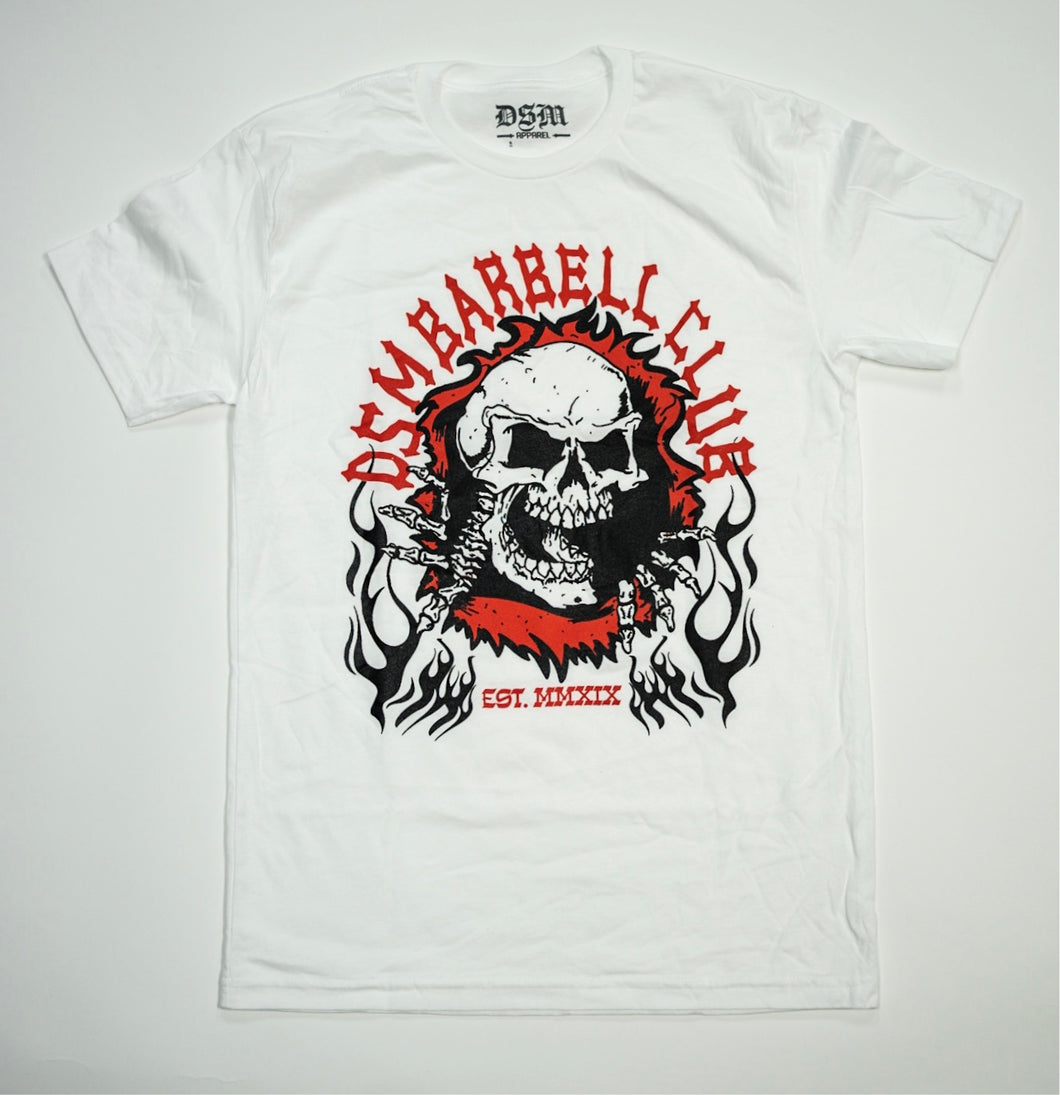 DSM Barbell Club Skull T-Shirt White